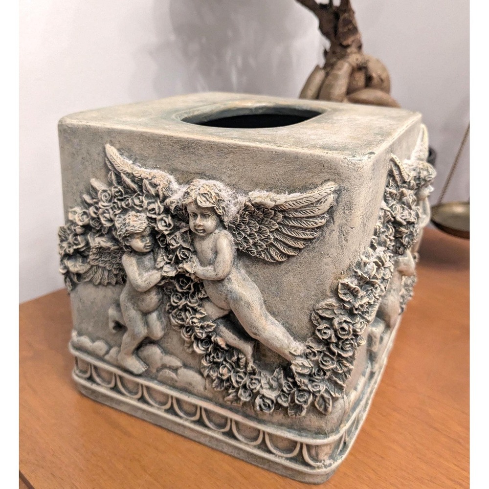Victorian cherub tissus box cover- Solid Stone tissus box cover-
